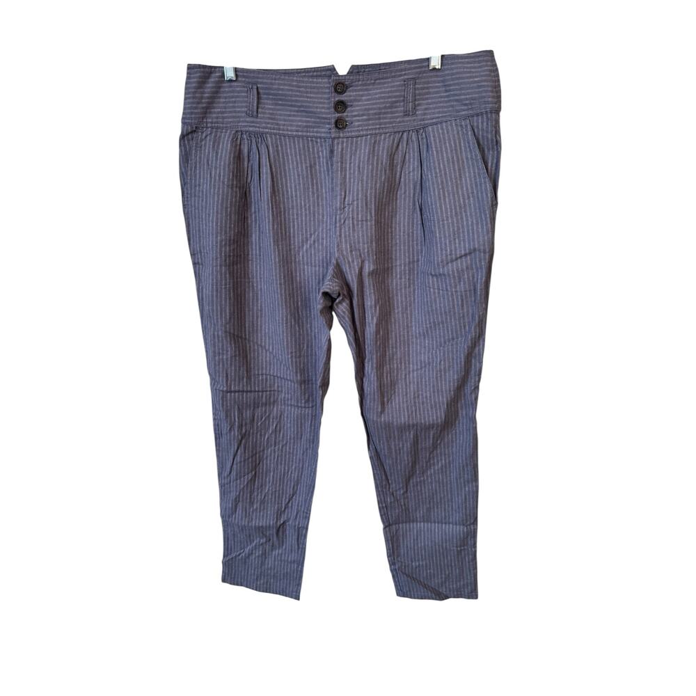 SUNDANCE NWOT Amelia Linen Blend Pinstripe Pants Size 16 Slate Blue Gray Trouser - Picture 2 of 9